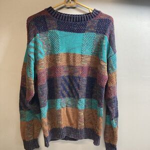 Tony Lambert Women's Large Knit Pullover Sweater Color Block  Boho Granny Core